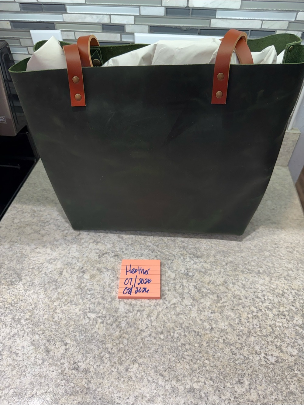 Portland Leather Evergreen Oversize Tote with Brown Handles - Picture 2 of 4